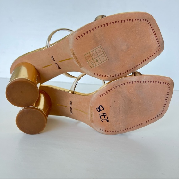 ♦️SOLD♦️DOLCE VITA Noles Gold w Clear Straps Open Toe Slides Slip On Heels Sanda - Picture 11 of 16